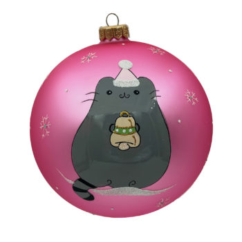 Ozdoba Okrągła, bombka z kotkiem, różowy mat