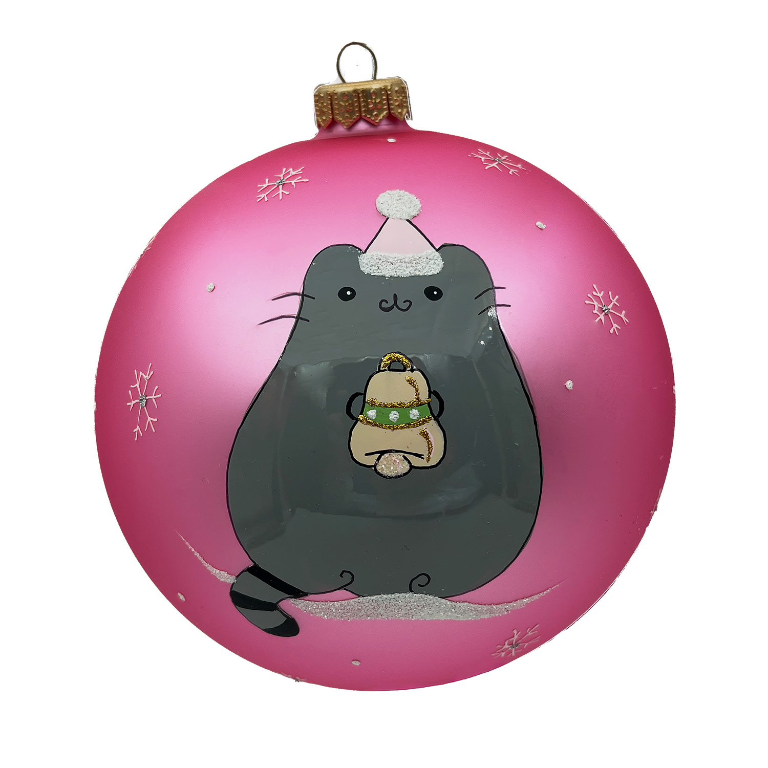 Ozdoba Okrągła, bombka z kotkiem, różowy mat